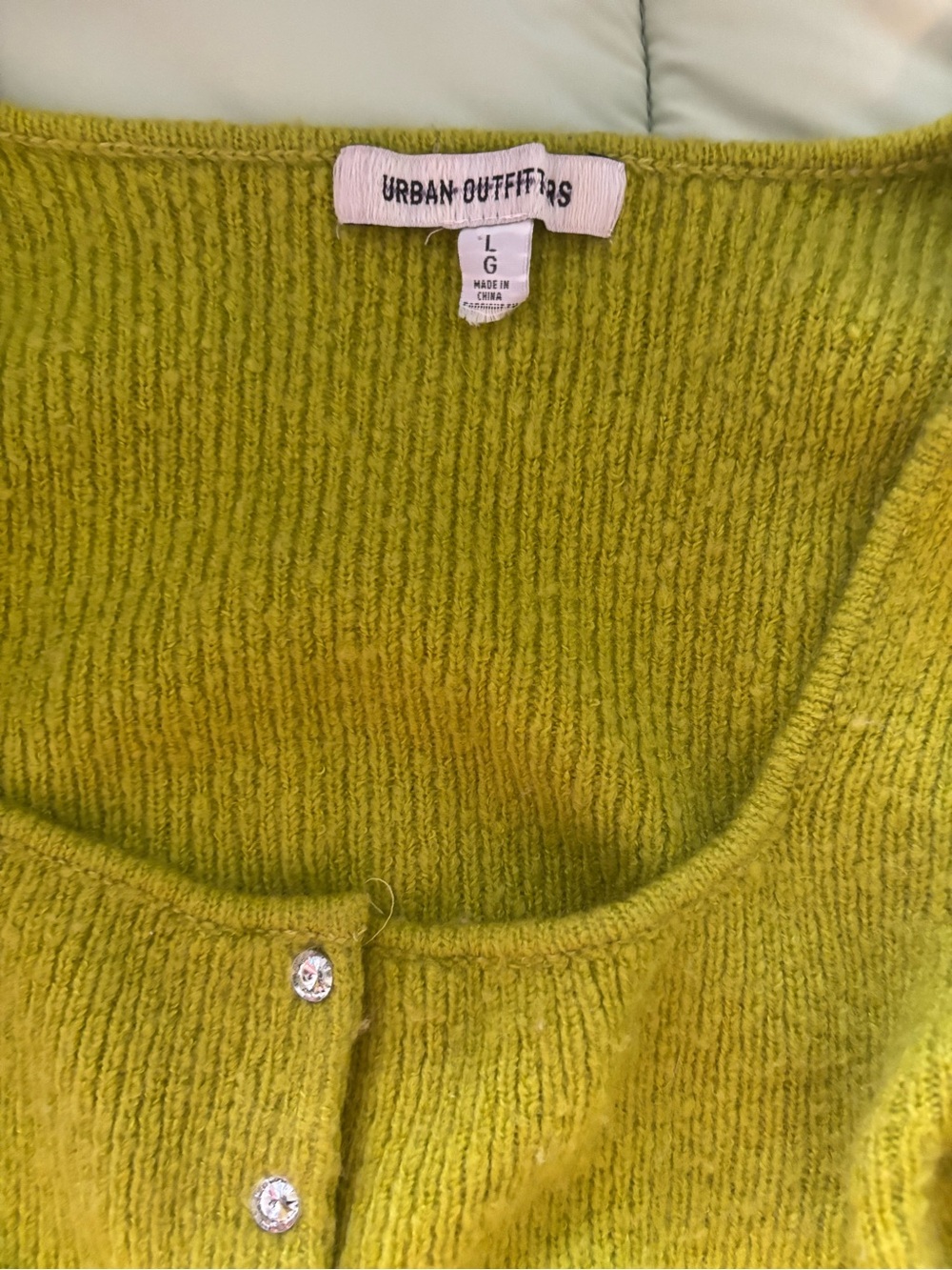Urban Outfitters Chartreuse Scoop Neck Button Cardigan - Picture 2 of 2